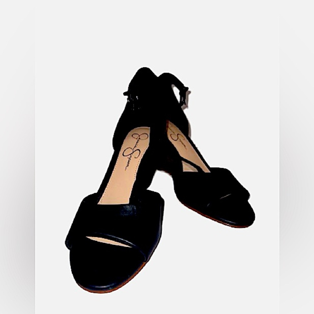 Jessica Simpson Black Cervena Wedge Heels Sandals Sz 8.5